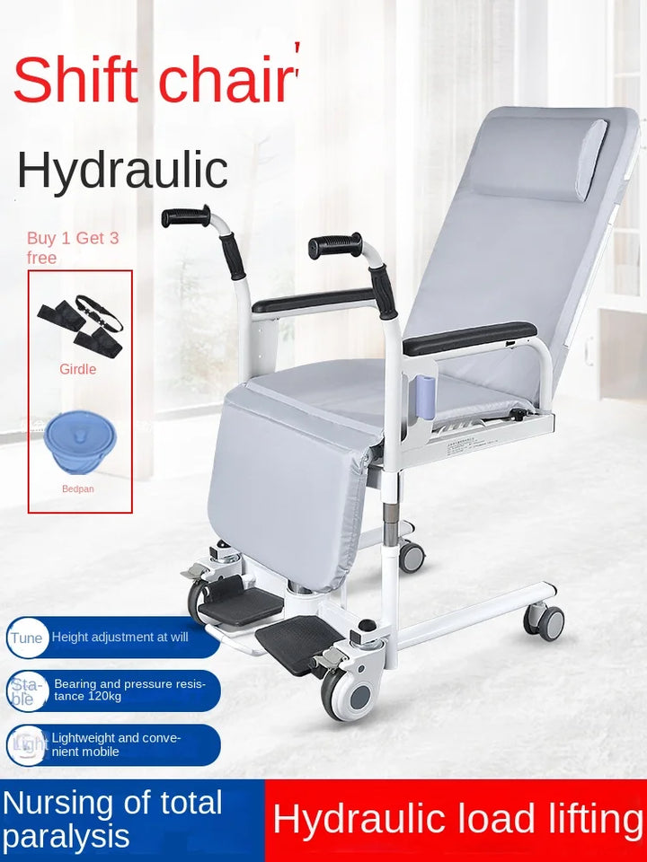 2-in-1 Bed Fold Chair with Hydraulic Lift – Paralyzed & Disabled Elderly Nursing Transfer Chair with Walker Support