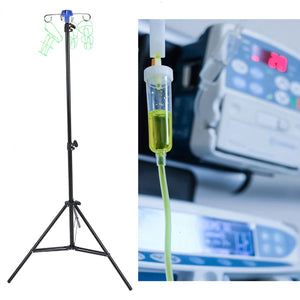 Portable Adjustable IV Pole Stand – Foldable Aluminum Alloy Drip Bag Holder with 4 Hooks & 3 Legs
