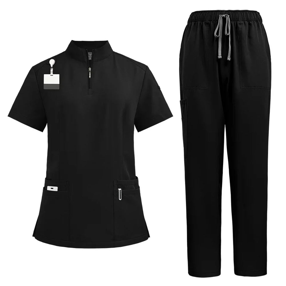 Unisex V-Neck Short Sleeve Medical Scrub Set for Hospital & Dental Work