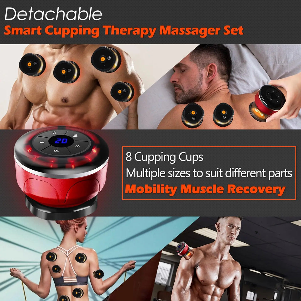 8-Cup Electric Cupping Massager with EMS & Magnet Therapy – Vacuum Suction, Gua Sha & Anti-Cellulite Body Massager