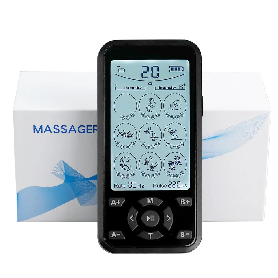 TENS EMS Machine 36 Modes Electronic Muscle Stimulator Physiotherapy Pulse Full Body Massager Health Care Device with 10pcs Pads