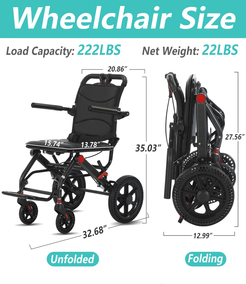 Ultralight Folding Manual Wheelchair – Durable Airline-Approved Transportation Chair for Easy Travel