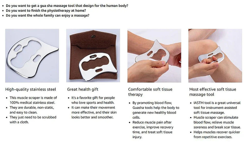Professional GuaSha Massage Tools Stainless Steel Gua Sha Scraping Massage Tool IASTM Tools Great Soft Tissue Mobilization Tool