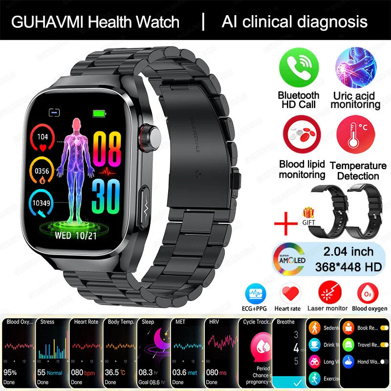 2025 Uric Acid & Blood Fat Smartwatch – ECG+PPG, Pulse, Blood Pressure, Bluetooth Call & Sports Fitness Health Tracker
