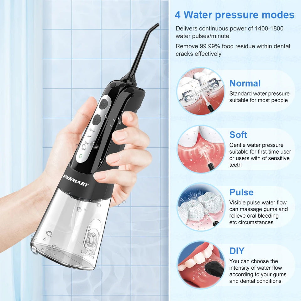 INSMART Portable Oral Irrigator & Dental Water Flosser – 300ML Teeth Cleaner
