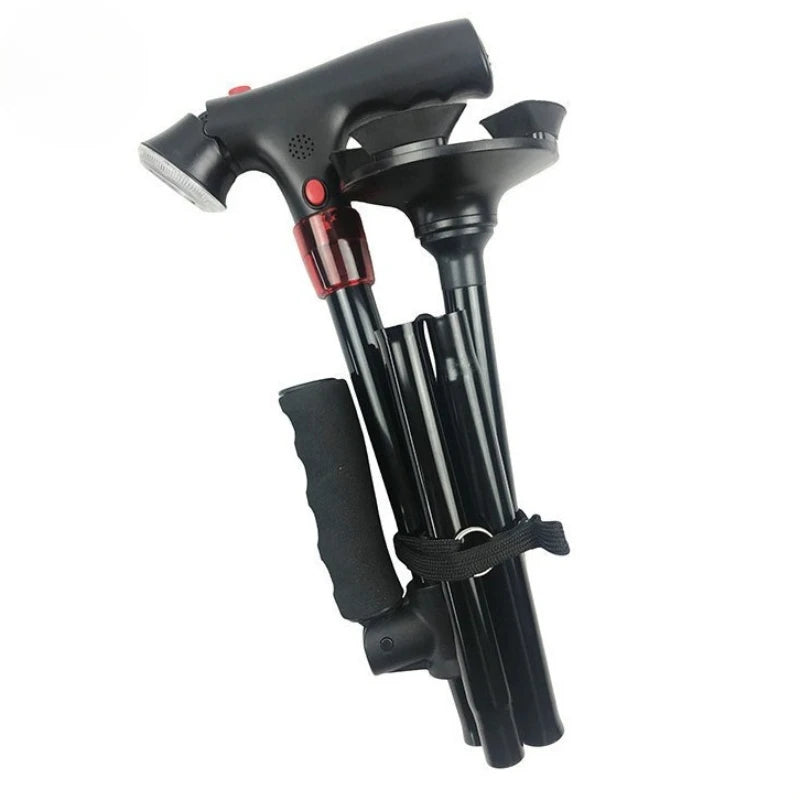 Collapsible Telescopic LED Walking Cane with Alarm – Folding Cane for Seniors, Mothers & Fathers