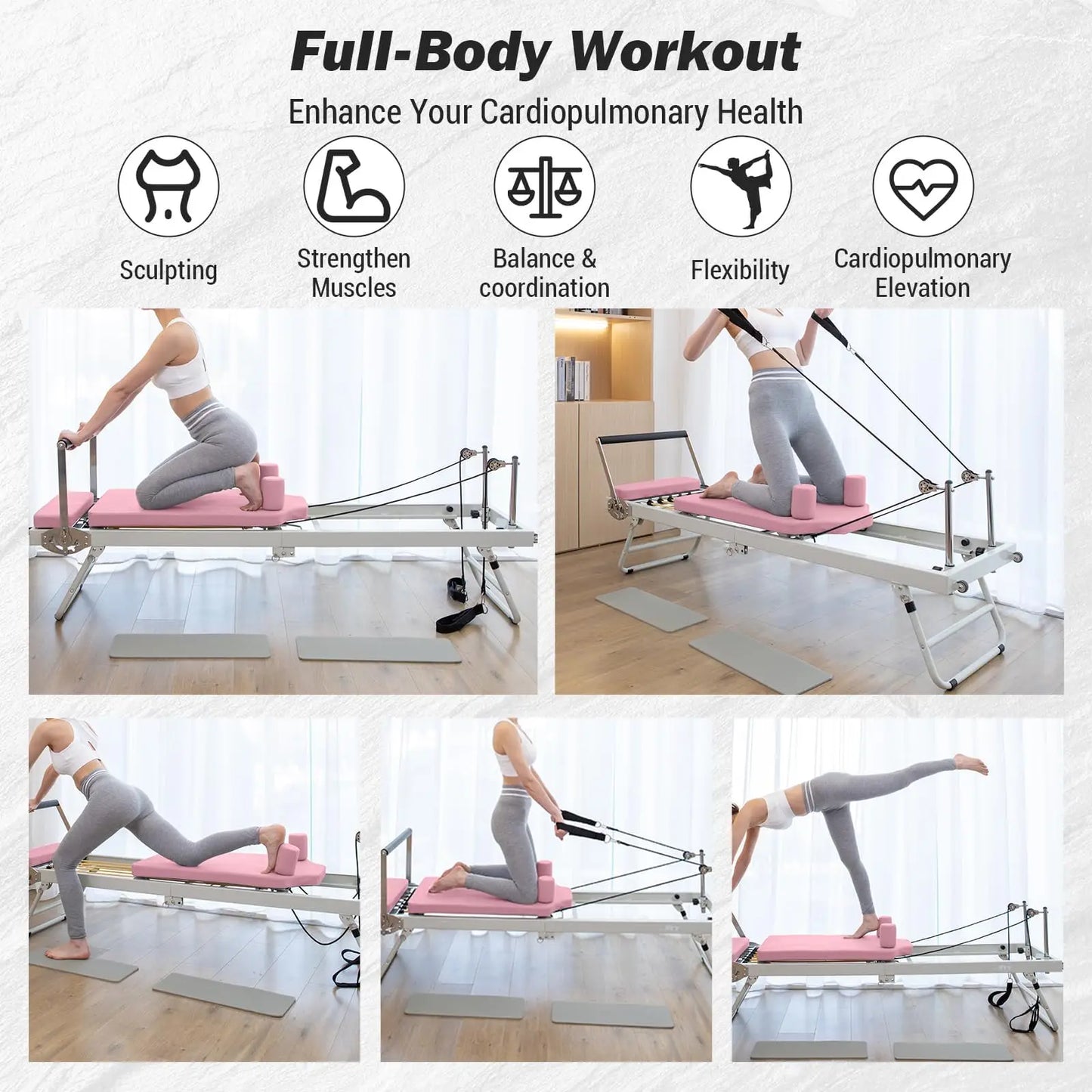 Foldable Pilates Reformer Machine – Home & Gym Equipment for Beginners & Advanced (Up to 250 lbs)