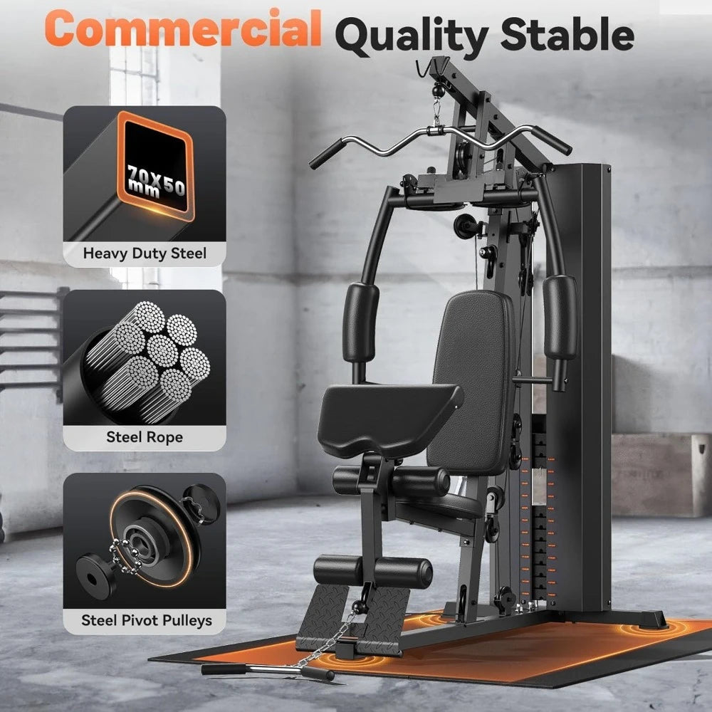 Home Gym Workout Station with 154 lbs Weight Stack – Full Body Training Equipment with Pulley System
