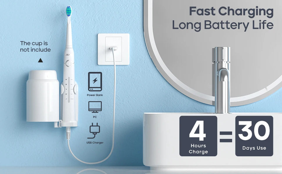 Seago Sonic Electric Toothbrush – USB Rechargeable Ultrasonic Tooth Brush with 10 Replacement Heads