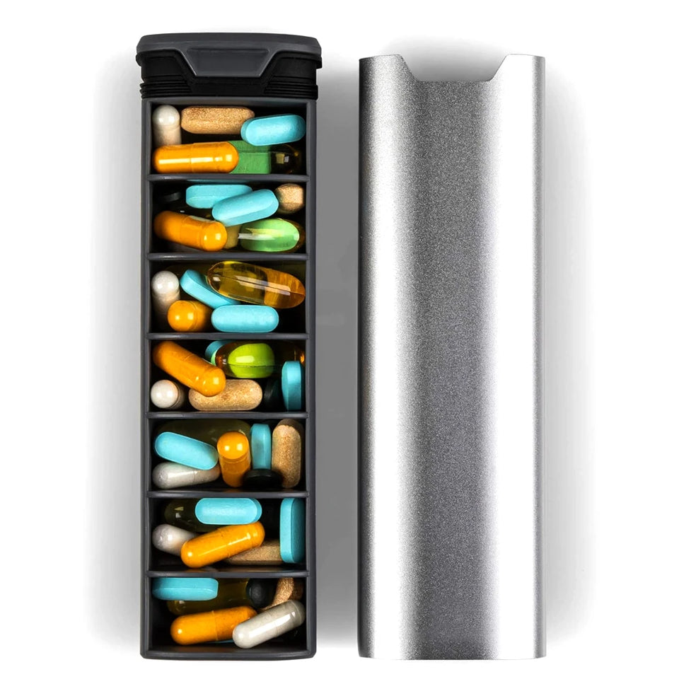 7-Day Premium Aluminum Pill Organizer – Large Capacity Weekly Pill Box for Vitamins, Supplements & Medicine