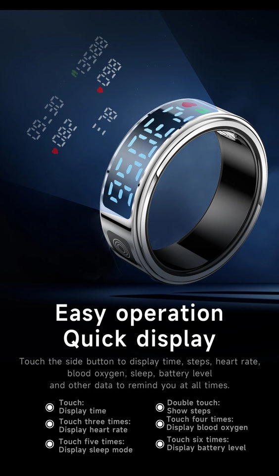 2025 SR08 Smart Ring – LED Display, Heart Rate & SpO₂ Monitor, 5ATM Waterproof Fitness Ring for Men & Women