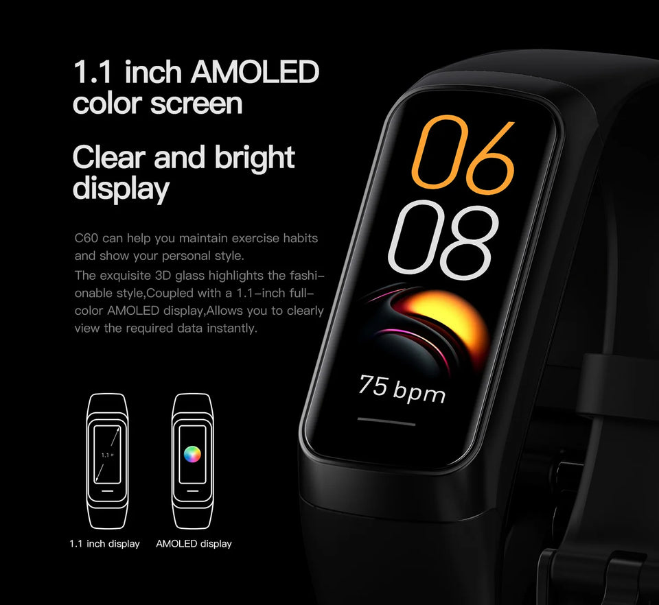 AMOLED Smart Fitness Watch – Waterproof Health Tracker with Heart Rate, SpO2 & Sports Modes for Men & Women