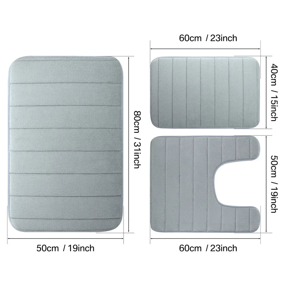 3-Piece Non-Slip Memory Foam Bath Mat Set – Soft, Quick-Dry Bathroom Rugs, Machine Washable