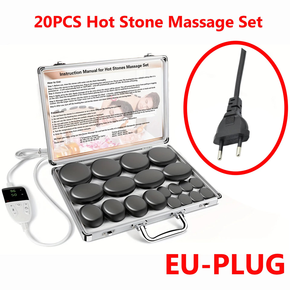 HOT STONE MASSAGE SET WITH TEMPERATURE ADJUSTMENT - Hot Stone Massage Set with Heater, Professional Spa Massage Tool - For Neck,