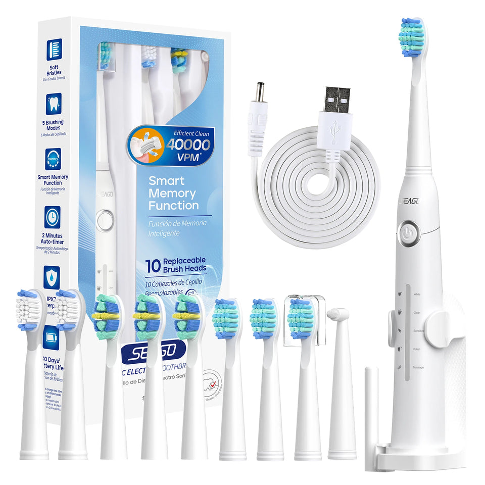 Seago Sonic Electric Toothbrush – USB Rechargeable Ultrasonic Tooth Brush with 10 Replacement Heads
