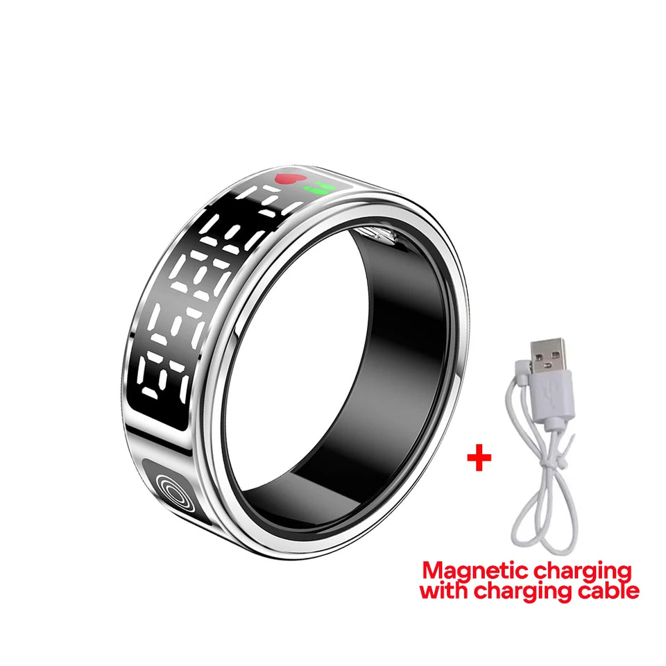 2025 SR08 Smart Ring – LED Display, Heart Rate & SpO₂ Monitor, 5ATM Waterproof Fitness Ring for Men & Women