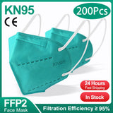 FFP2/KN95 Black Face Masks – 5-Layer Protective Respirator for Adults (10–200pcs, CE Certified)