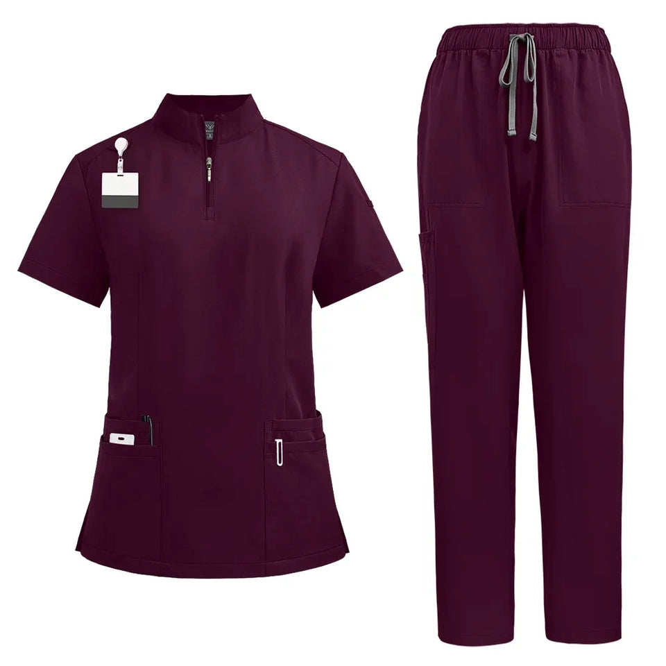 Unisex V-Neck Short Sleeve Medical Scrub Set for Hospital & Dental Work