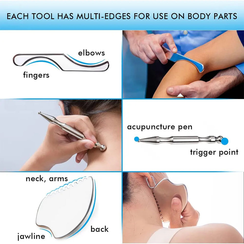 Stainless Steel Gua Sha Massage Tool Set – 1/4/7 Pcs for Full Body Acupoint Therapy