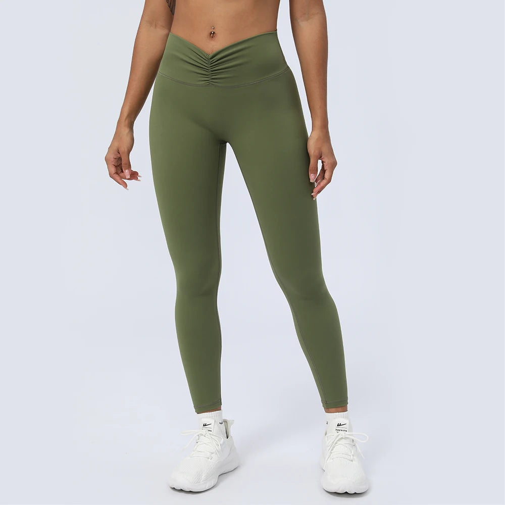 Women’s Seamless Fold-Over Fitness Leggings – Running & Yoga Pants with Butt-Lifting Design