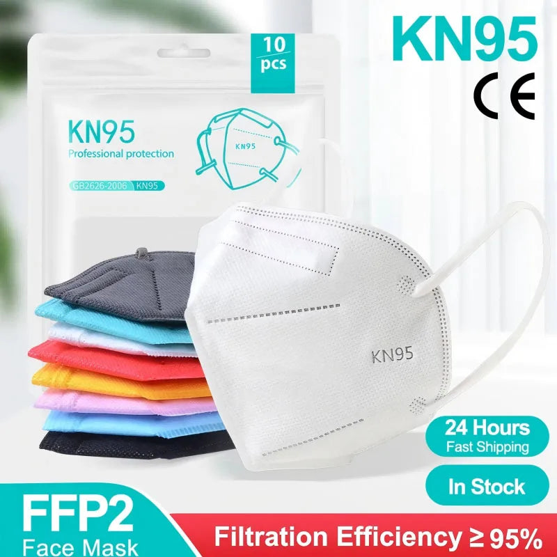 FFP2/KN95 Black Face Masks – 5-Layer Protective Respirator for Adults (10–200pcs, CE Certified)