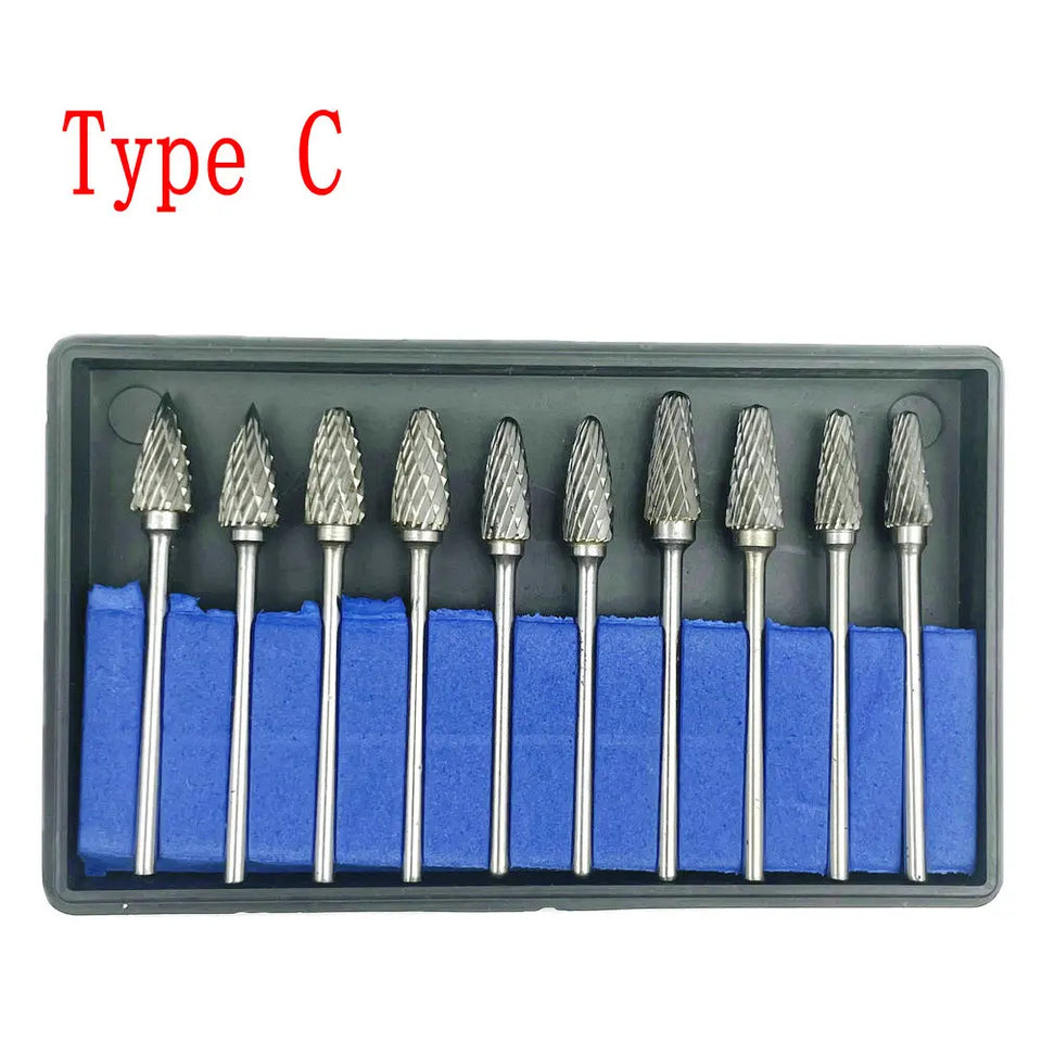 10PCS Assorted Tungsten Steel Dental Polisher Burs – 2.35MM Low-Speed Handpiece Drill Bits for Dental Lab