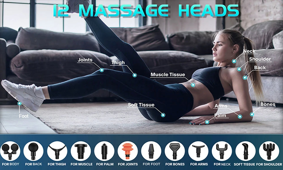 24V Professional Massage Gun with Hot & Cold Therapy – 12 Head Deep Tissue Fascia Massager