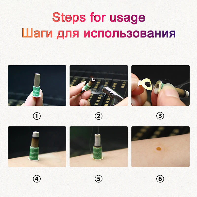 180Pcs Mini Moxibustion Tube Moxa Sticker Wild Mugwort Warm Meridian Acupuncture Points Heating Massage Therapy Relief the Pain