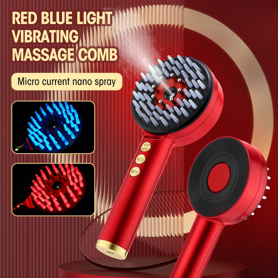 Electric Microcurrent Spray Massage Comb Red Blue LED Hair Follicle Comb Scalp Nano Atomized Head Massager Hair Growth Anti Loss