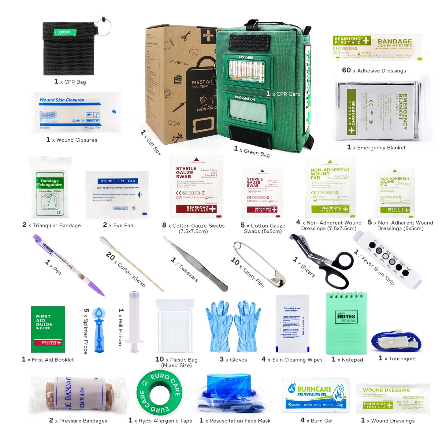 BearHoHo Size M First Aid Kit – Professional Medical Rescue Kit for Outdoor, Car, Travel, School & Hiking Emergencies