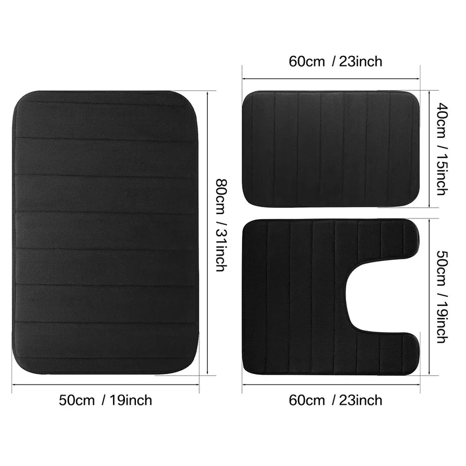 3-Piece Non-Slip Memory Foam Bath Mat Set – Soft, Quick-Dry Bathroom Rugs, Machine Washable