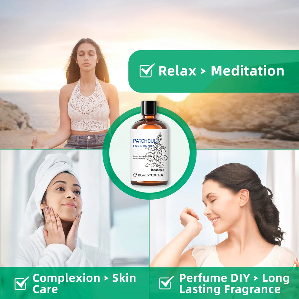 HIQILI 100ml Patchouli Essential Oil – 100% Pure Natural for Aromatherapy, Diffusers, Massage & Candle Making