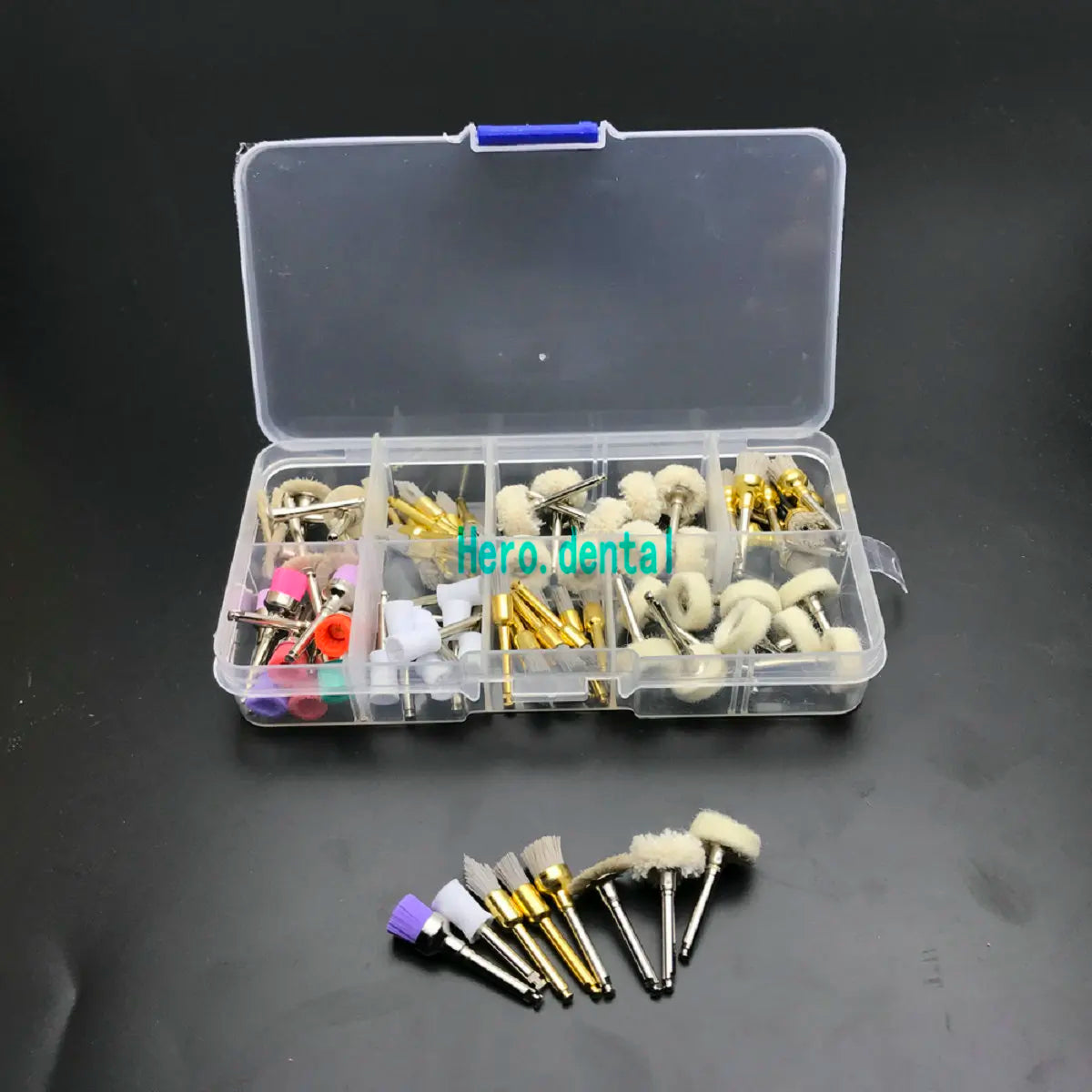 80PCS Dental Prophy Polishing Brush Cups – Alumina, Nylon, Cotton Wool, and Felt Wheels for Professional Dental Cleaning