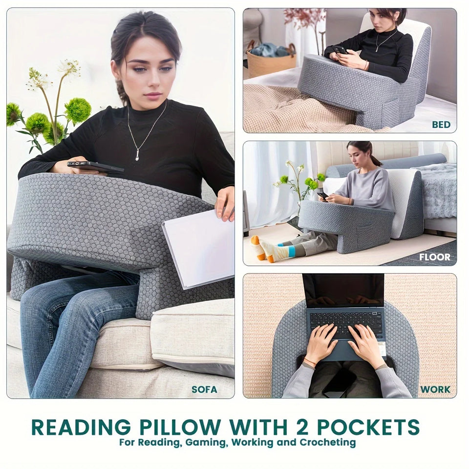 Extra Large Memory Foam Reading Pillow – Bed Rest Back & Arm Support Cushion for Gaming, Working & Relaxation (Removable Cover)