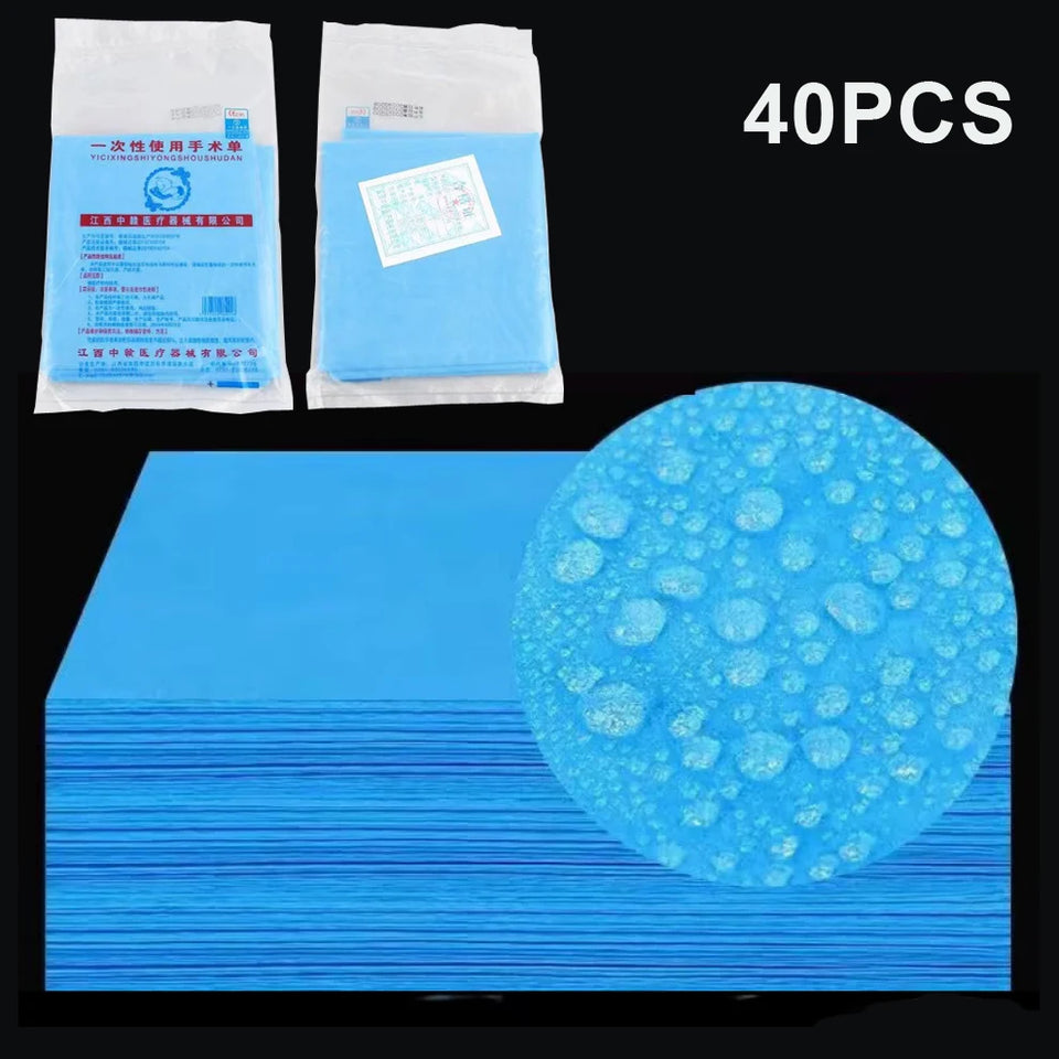Disposable Surgical Drapes 40pcs – Sterile Non-Woven Waterproof Sheets 50×60cm (Blue Surgical Towels)