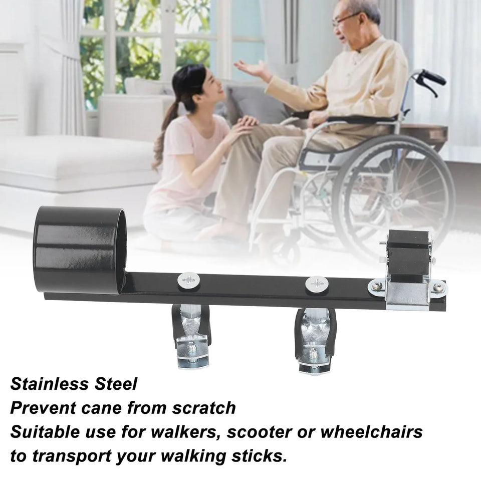 Universal Aluminum Cane Holder for Wheelchairs & Mobility Scooters – Walking Stick Support for Seniors