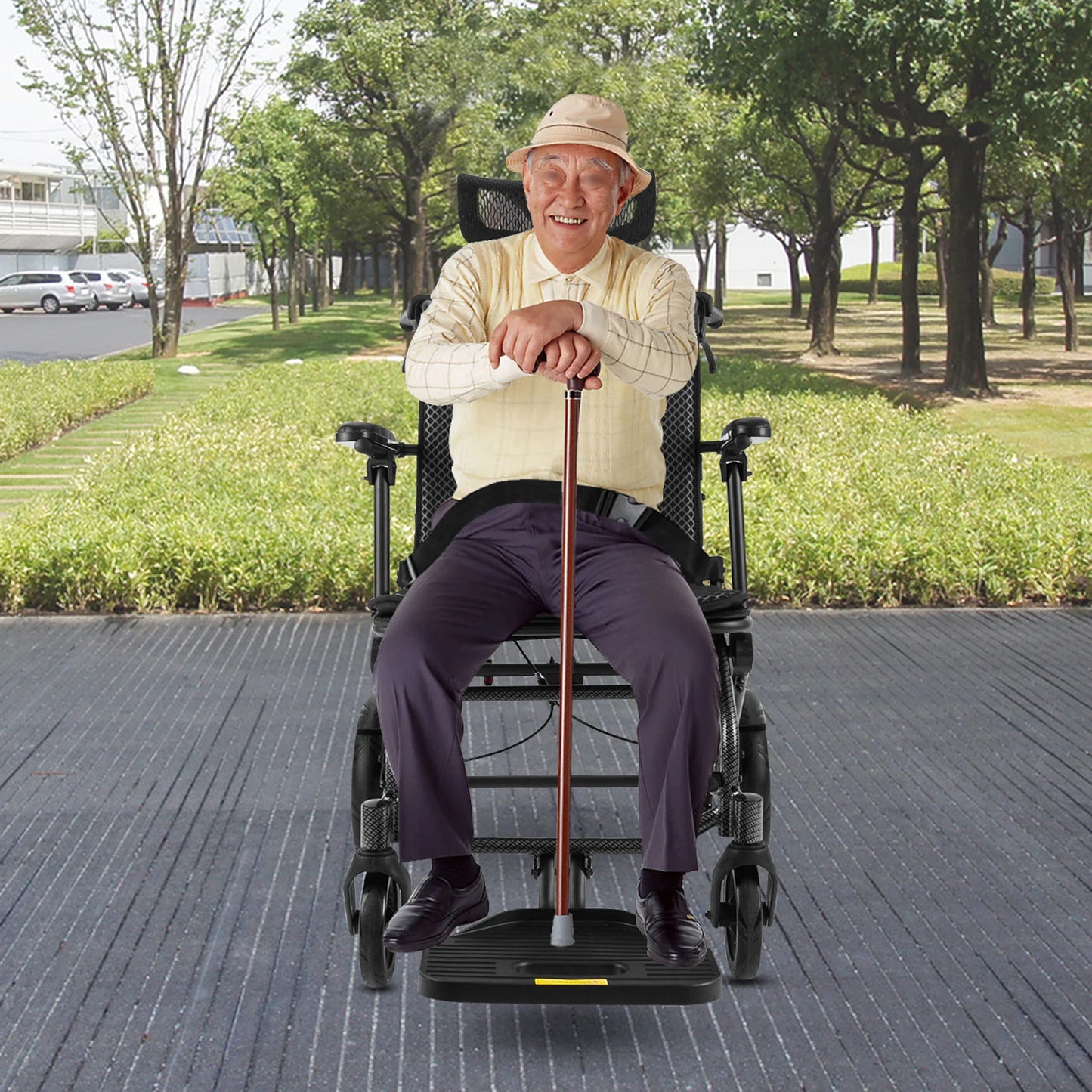 Super Lightweight Reclining Travel Wheelchair – Portable Folding Transport Chair with Adjustable Headrest for Seniors