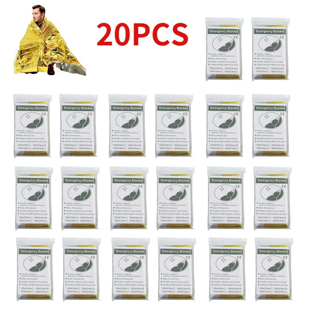 5–30PCS Outdoor Emergency Thermal Survival Blanket – Gold & Silver Foil, Waterproof, 130x210cm