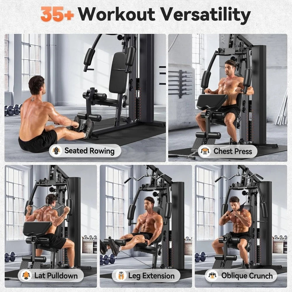 Home Gym Workout Station with 154 lbs Weight Stack – Full Body Training Equipment with Pulley System