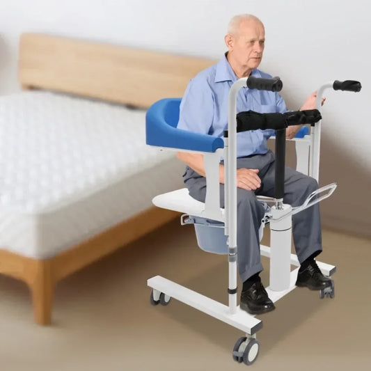 Elderly Shower & Transfer Chair with Wheels – Portable Toilet & Lift Chair for Patient Mobility