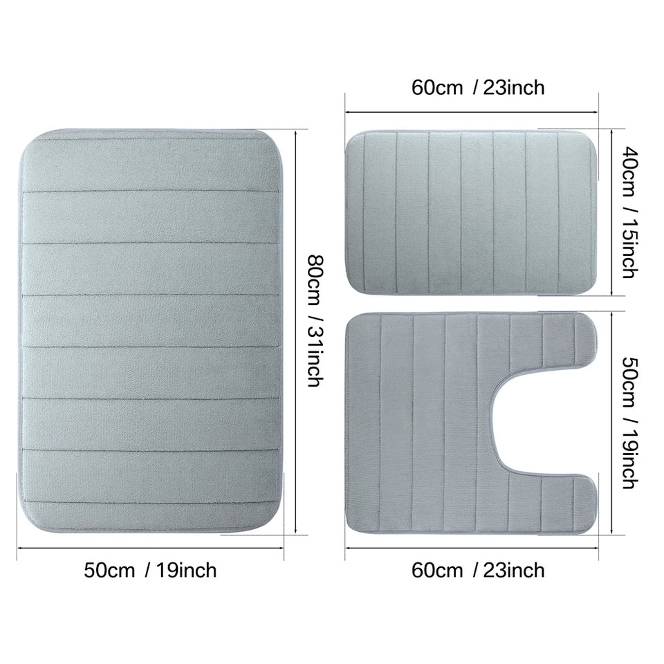 3-Piece Non-Slip Memory Foam Bath Mat Set – Soft, Quick-Dry Bathroom Rugs, Machine Washable