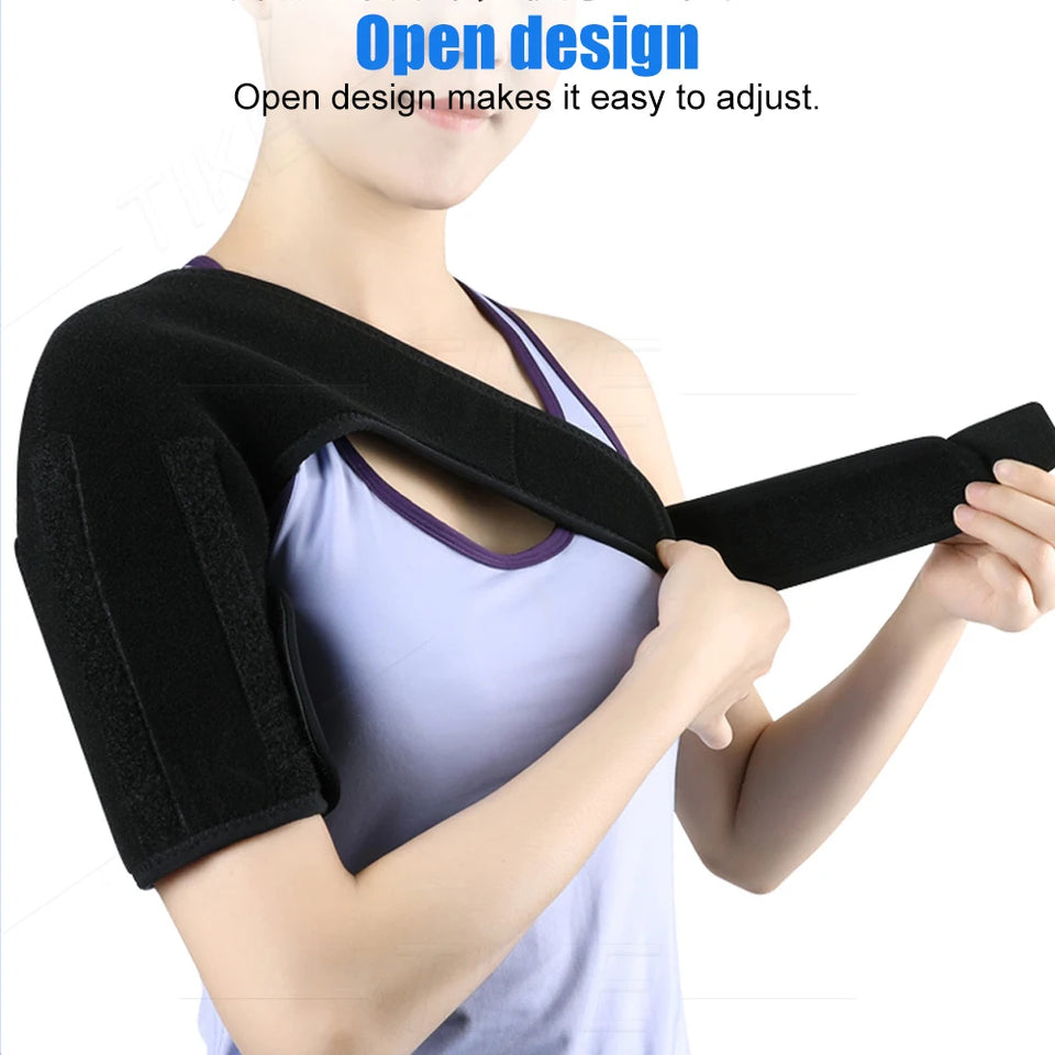 TIKE Adjustable Single Shoulder Support Brace – Black Stability Strap with Pads for Recovery & Injury Protection