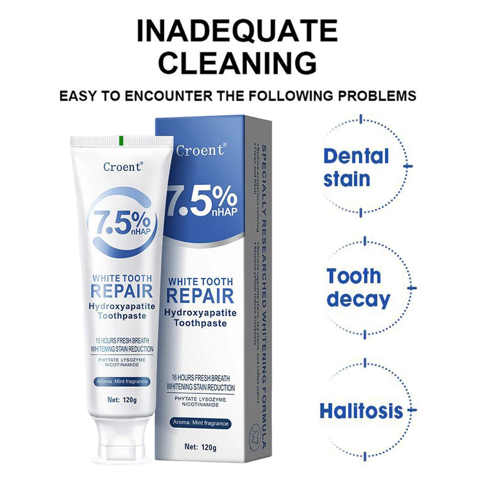 Hydroxyapatite Whitening Toothpaste – 120g Gentle Mint Stain Removal & Breath Freshening Oral Care
