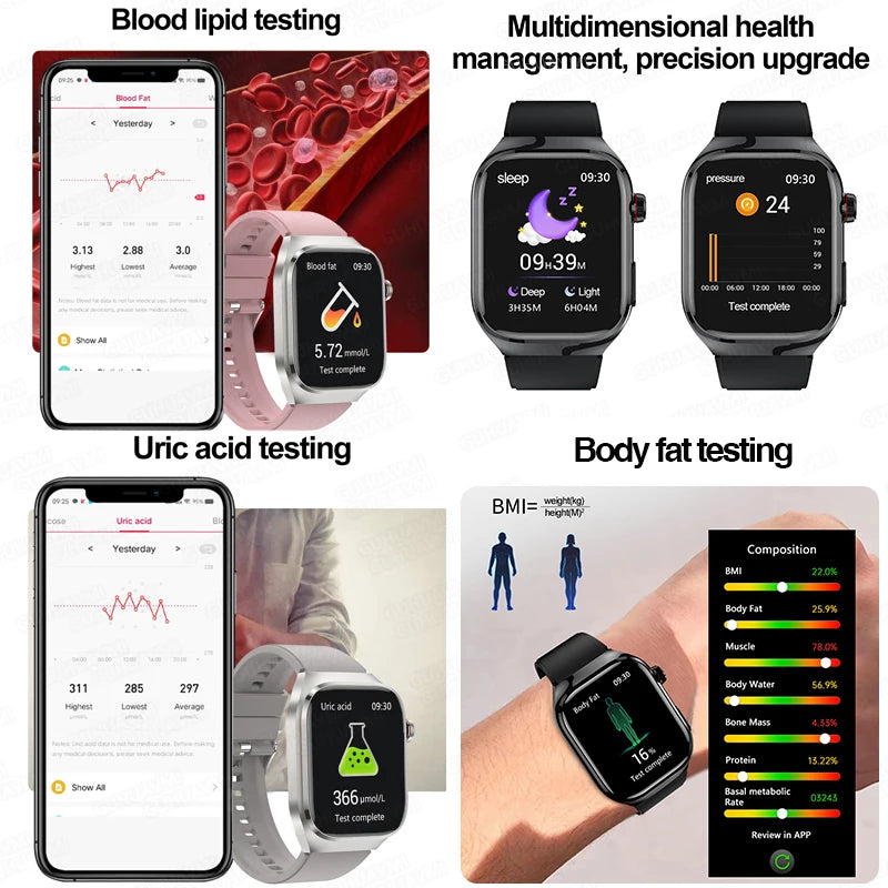 2025 Uric Acid & Blood Fat Smartwatch – ECG+PPG, Pulse, Blood Pressure, Bluetooth Call & Sports Fitness Health Tracker