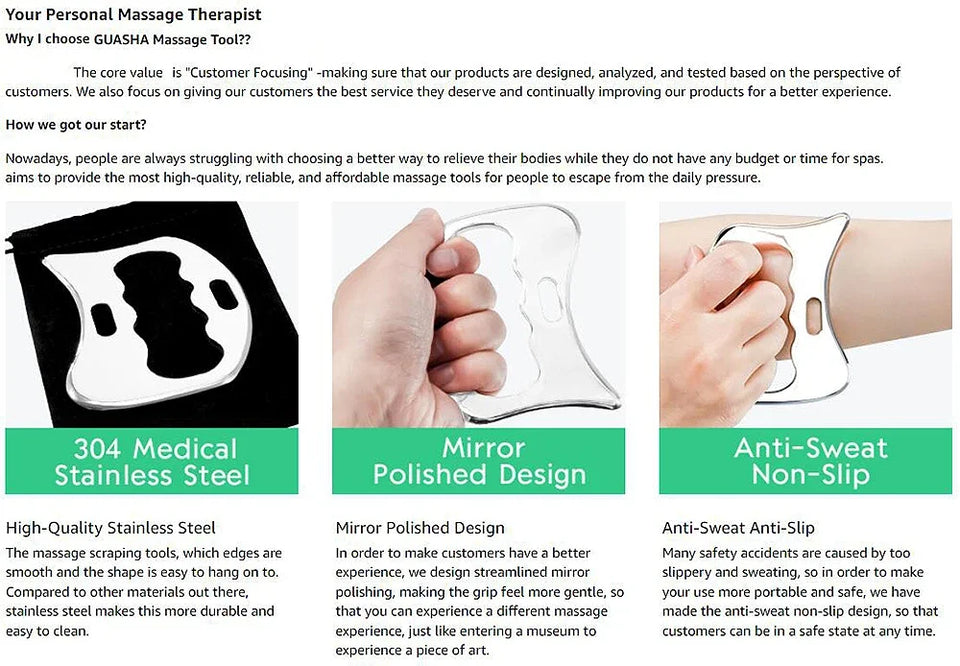 Professional GuaSha Massage Tools Stainless Steel Gua Sha Scraping Massage Tool IASTM Tools Great Soft Tissue Mobilization Tool