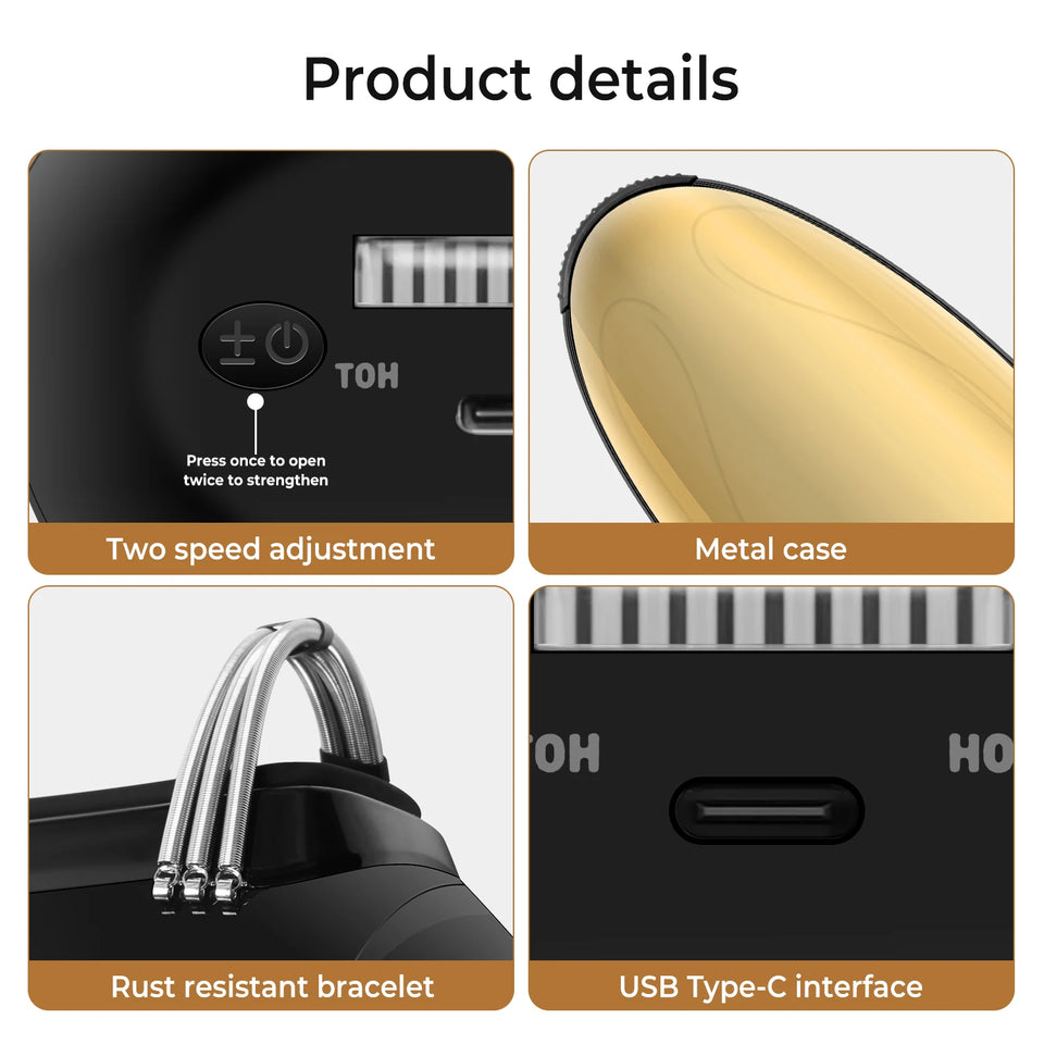 Men's Barberology Massager Professional Cordless Metal Handheld Heat Massager USB Charge Vibration Head Massage 2 Massage Nodes