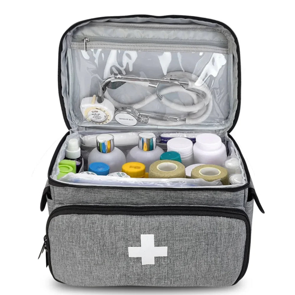 Travel First Aid Kit Bag – Layered Medical Storage Organizer for Home, Car & Outdoor Use