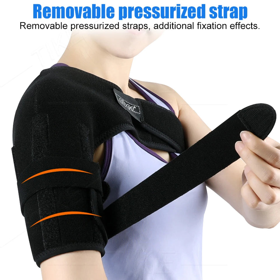 TIKE Adjustable Single Shoulder Support Brace – Black Stability Strap with Pads for Recovery & Injury Protection