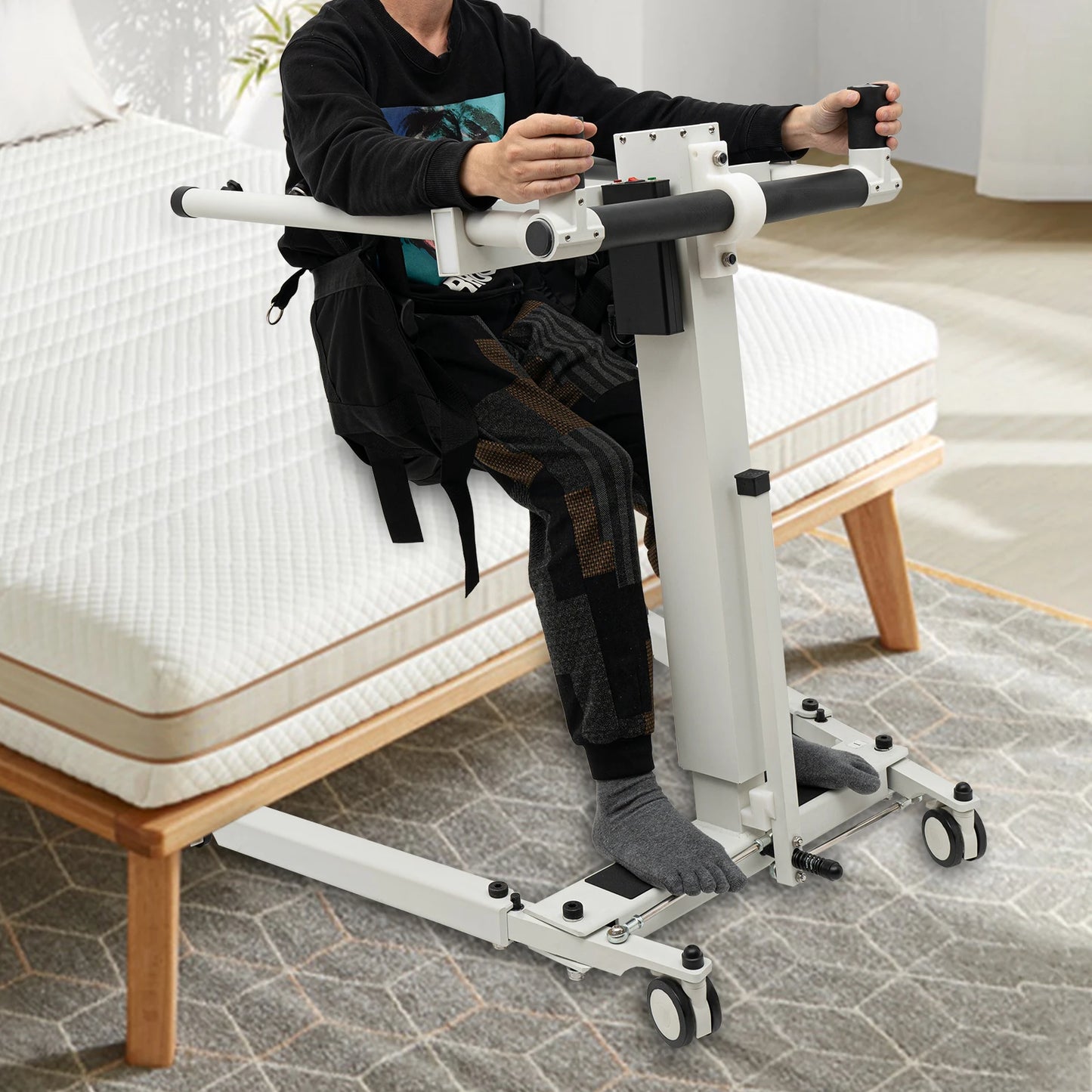 Electric Adjustable Patient Lift Transfer Chair – Foldable Handicap Shower & Commode Toilet Seat for Elderly Home Care