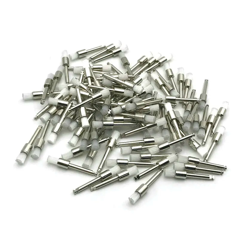 100PCS White Nylon Dental Polishing Brushes – Flat Latch-Type Teeth Polisher for Dentists & Labs